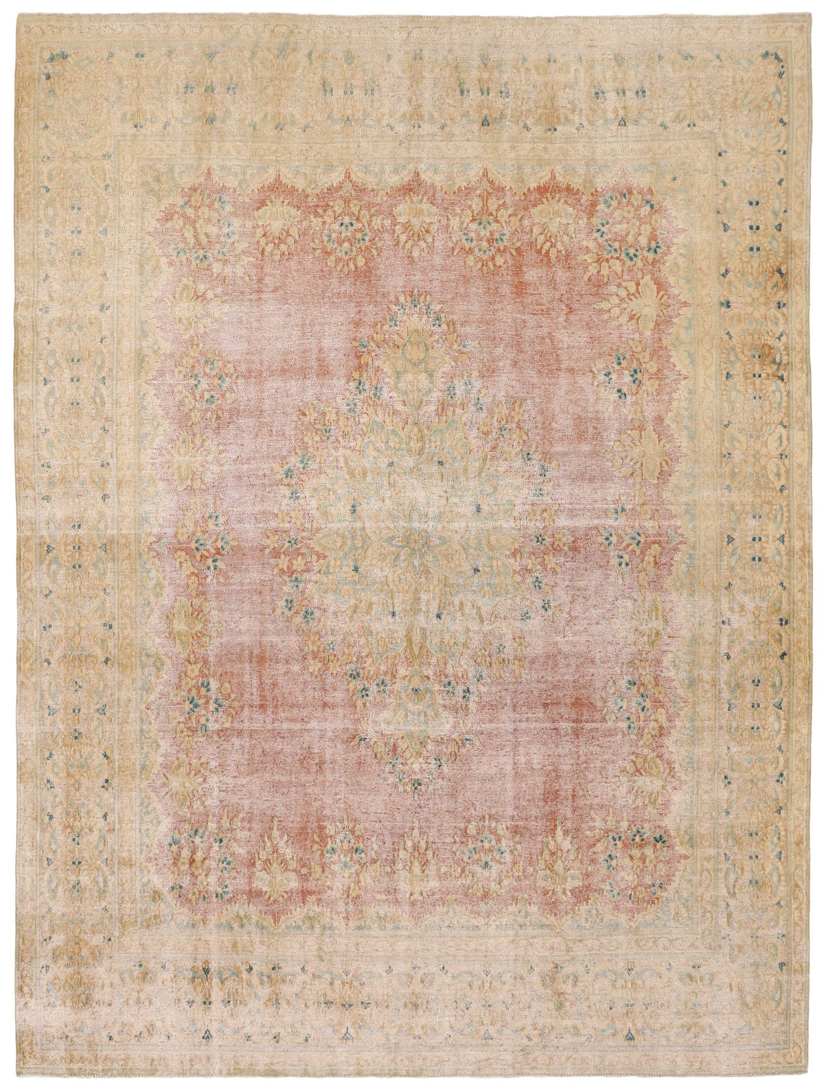 Vintage Kerman Collection: Antique Persian Hand-Knotted Rugs in Recoloured, Stonewashed Finishes291 cm x 388 cm