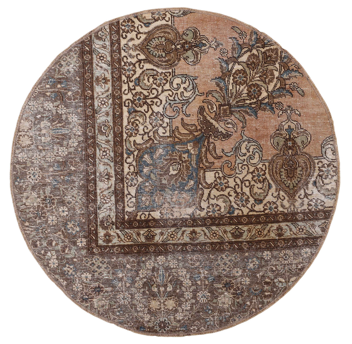 Vintage Royal Collection: Antique Persian Hand-Knotted Rugs in Stonewashed, Recoloured Finishes130 cm x 130 cm