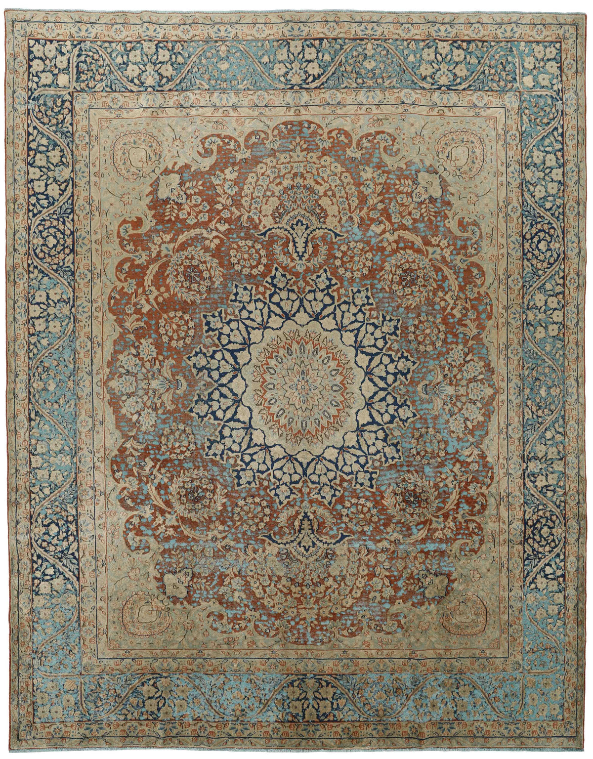 Vintage Kerman Collection: Antique Persian Hand-Knotted Rugs in Recoloured, Stonewashed Finishes300 cm x 397 cm