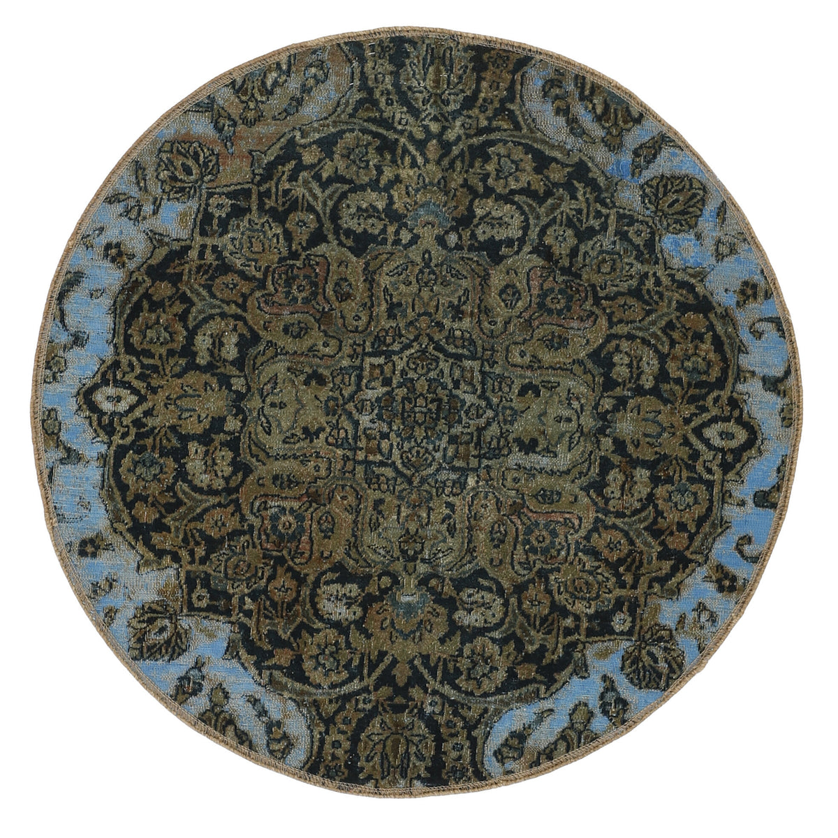 Vintage Kerman Collection: Antique Persian Hand-Knotted Rugs in Recoloured, Stonewashed Finishes100 cm x 100 cm