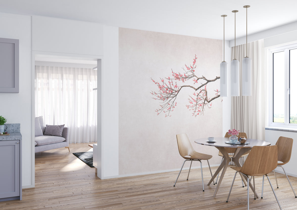 Beige Hand Painted Cherry Blossom Floral Wallpaper RM2090