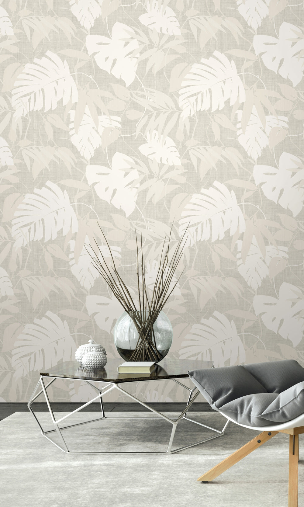 Almond Wisp Printed Palm Leaves Botanical Wallpaper R8547