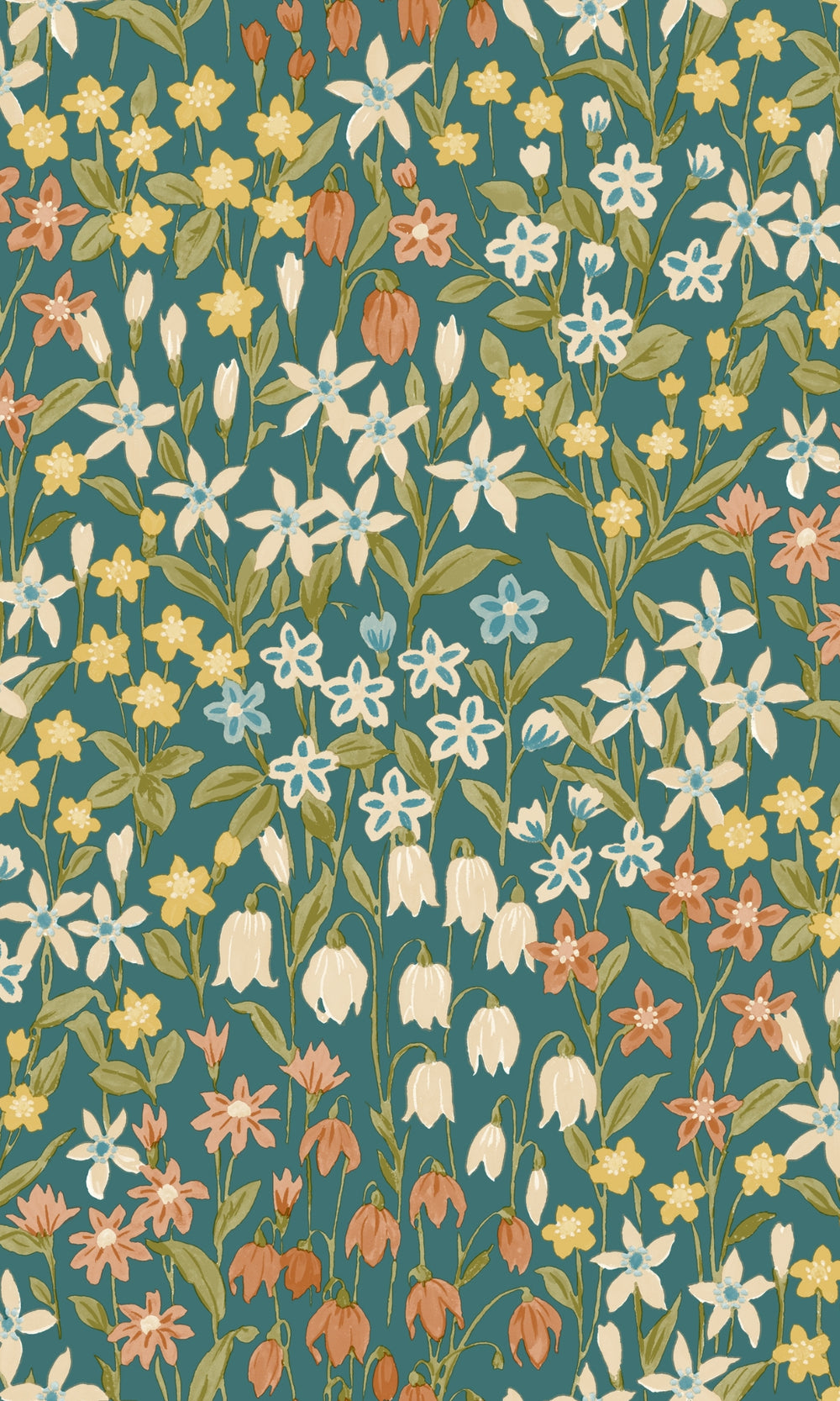Aqua Bluebell Flowers Floral Wallpaper R8920