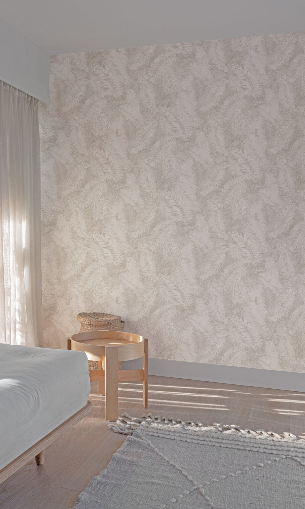 Beige Fine Feather Like Leaves Wallpaper R9217