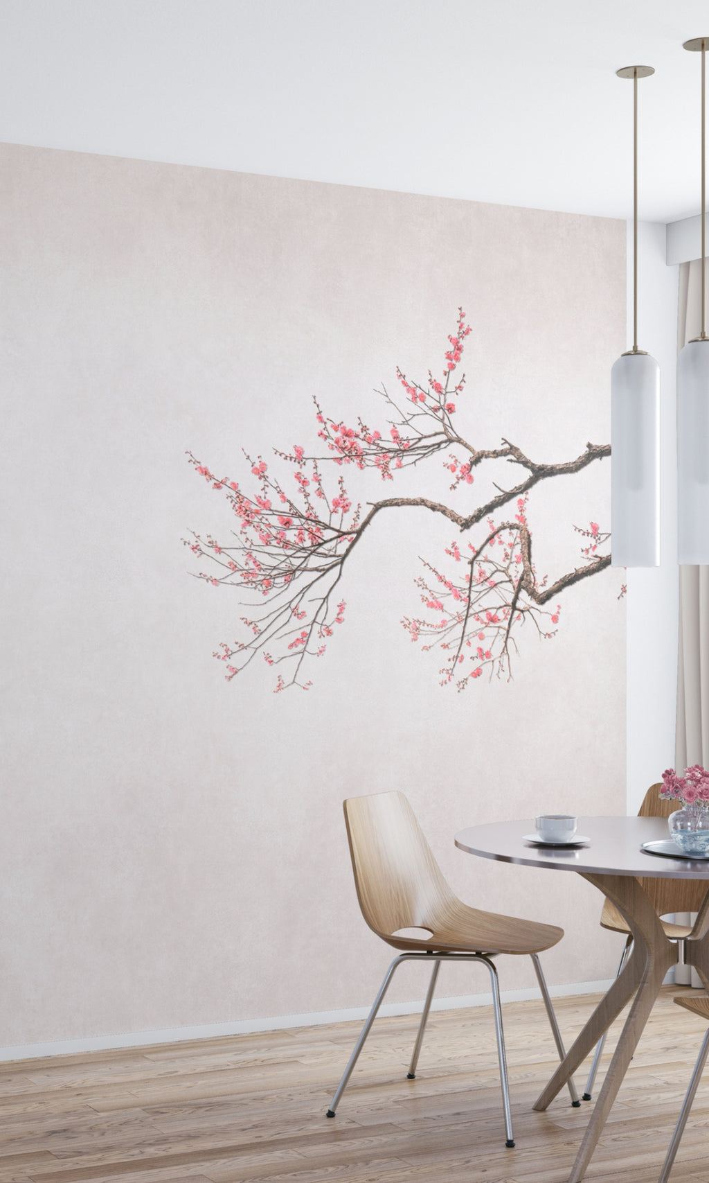 Beige Hand Painted Cherry Blossom Floral Wallpaper RM2091