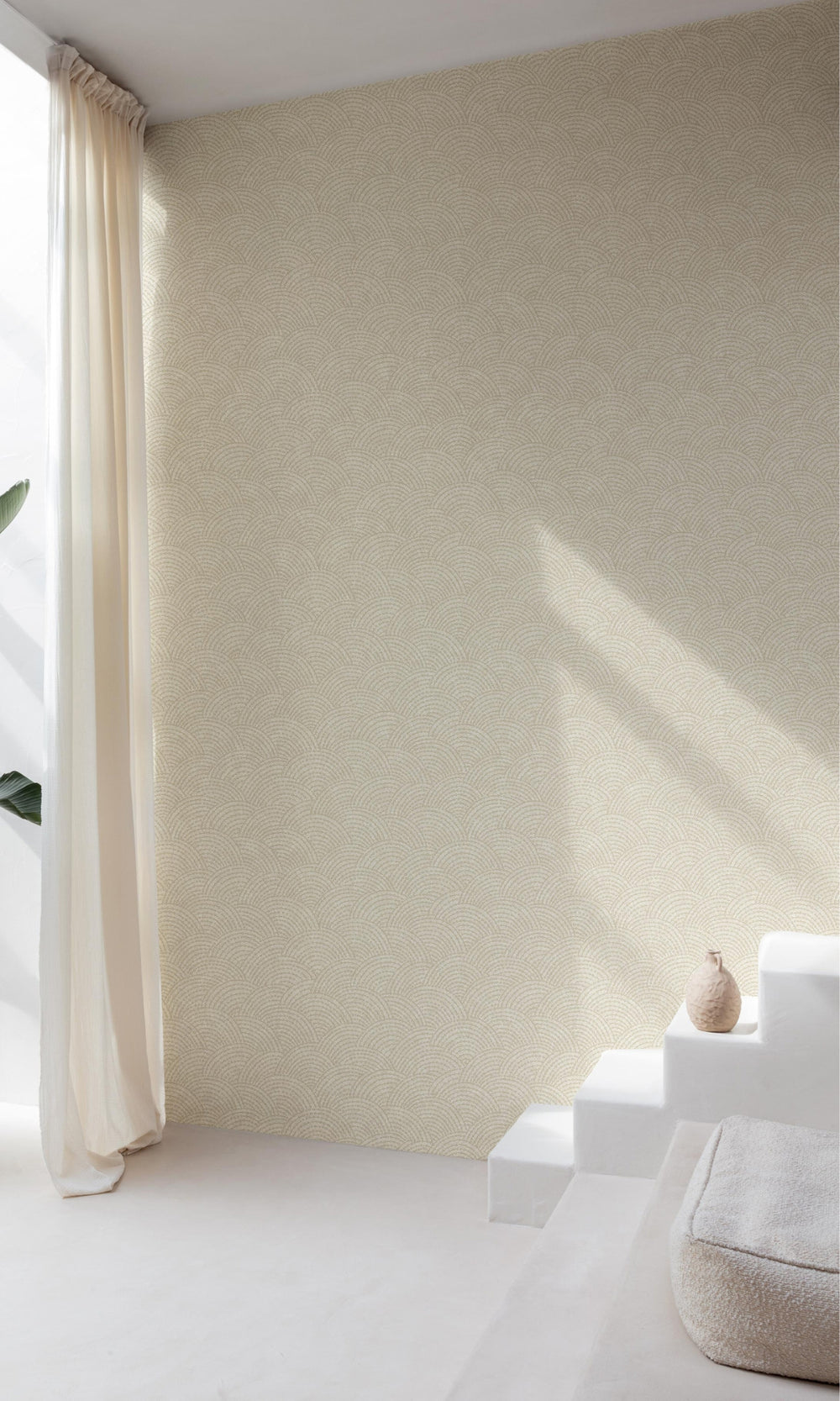 Beige Seashell Like Art Deco Geometric Wallpaper R9273