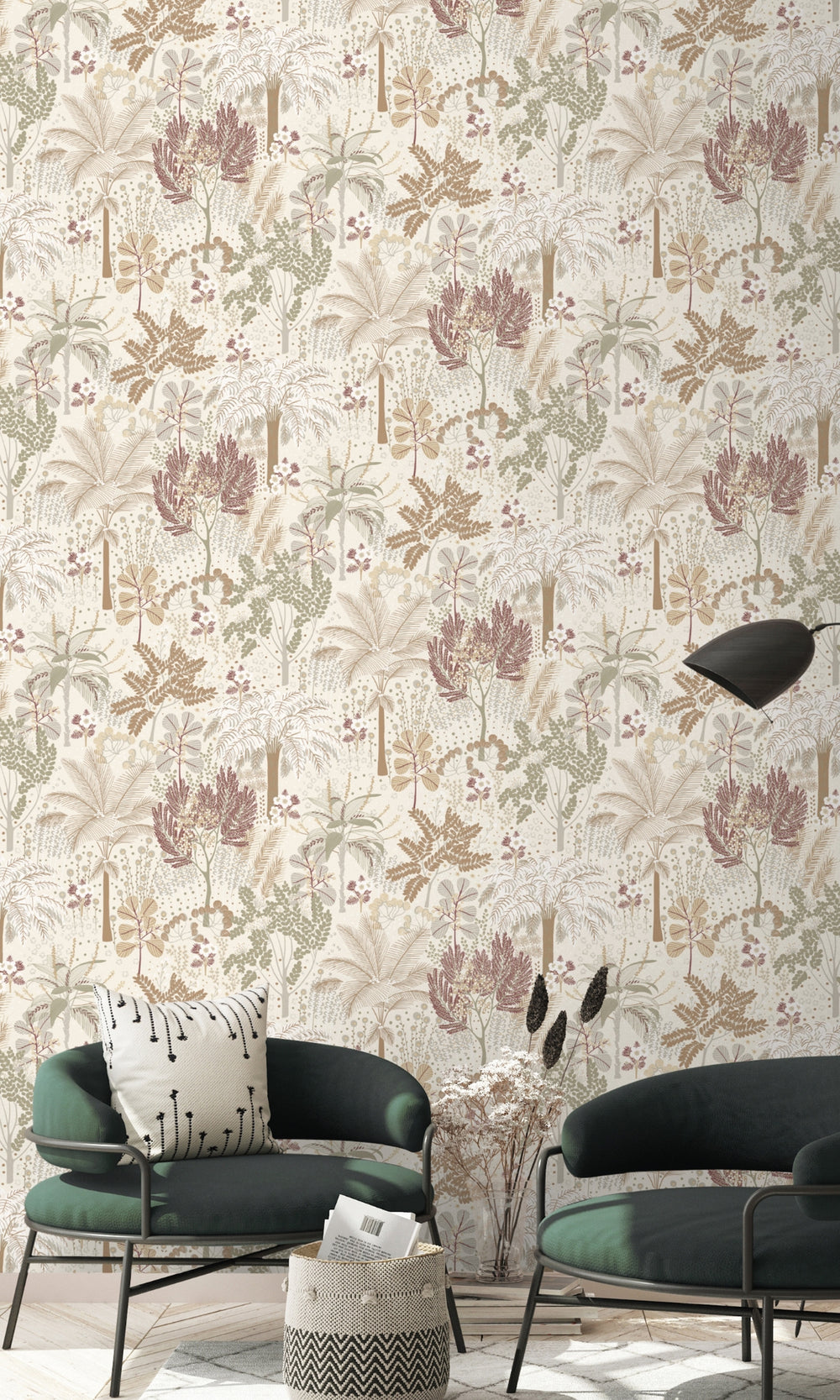 Beige Tropical Trees Metallic Wallpaper R8371
