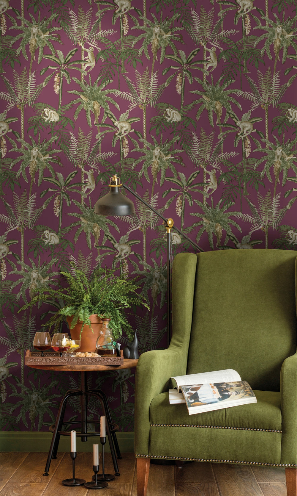 Berry Monkey Climbing in the Trees Tropical Wallpaper R8997
