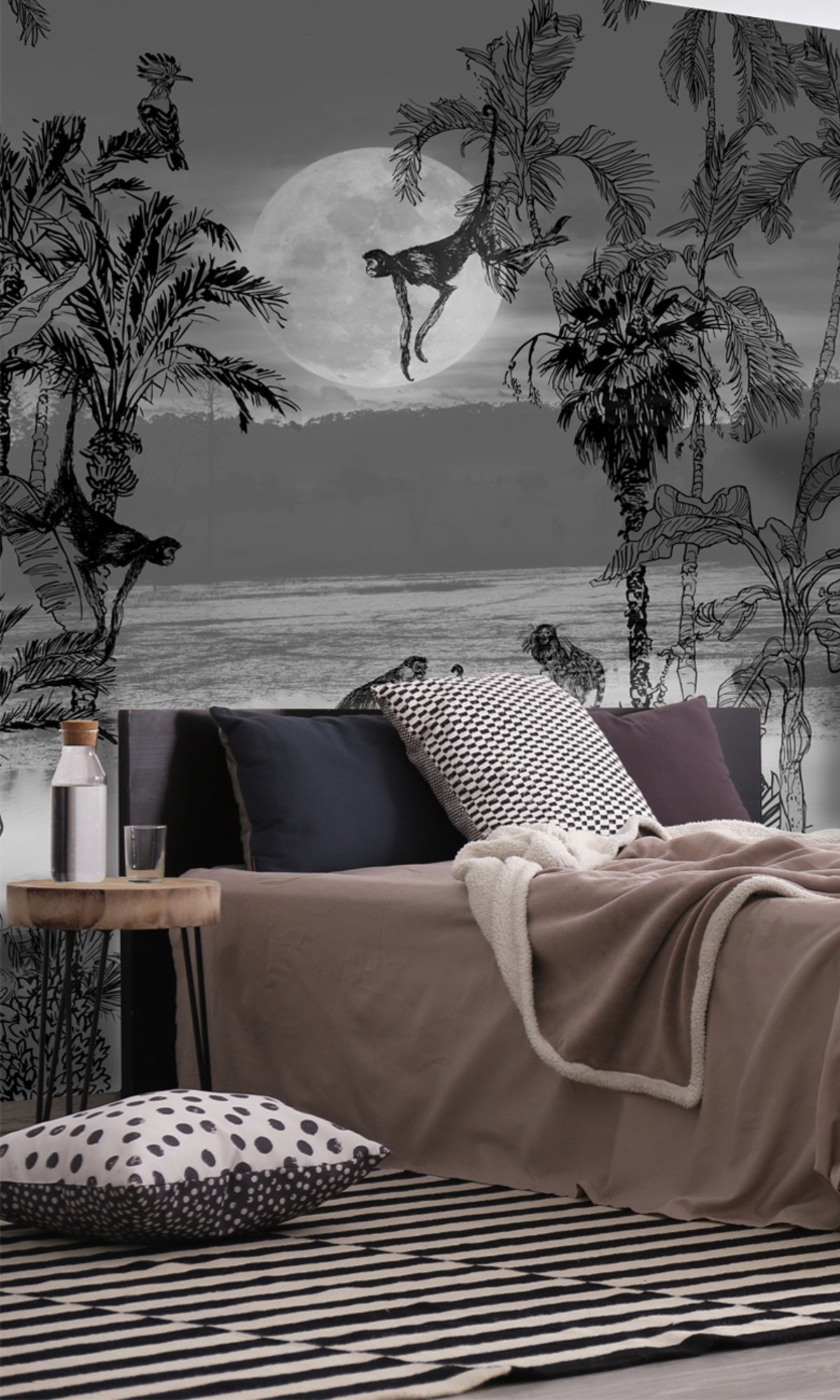 Black And White Blach Amazon Jungle Mural Wallpaper M1273Sample
