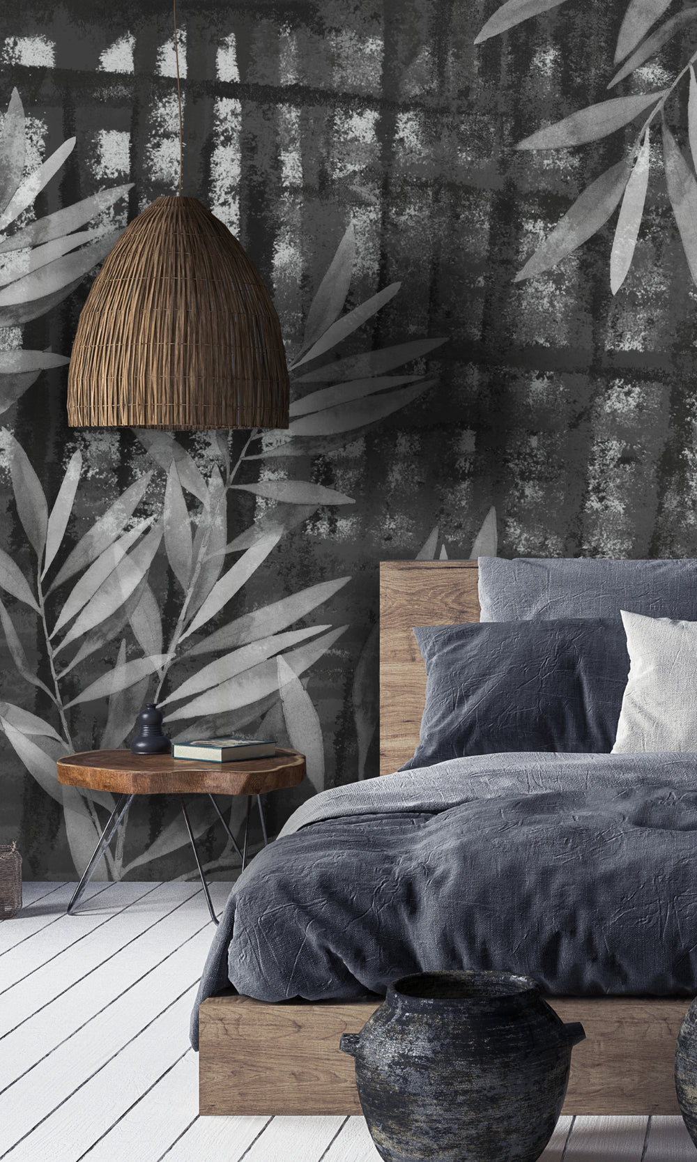 Black And White Black and with leaves on Metal Wall Mural M1321