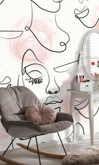 Black And White Faces Mural Wallpaper M1382