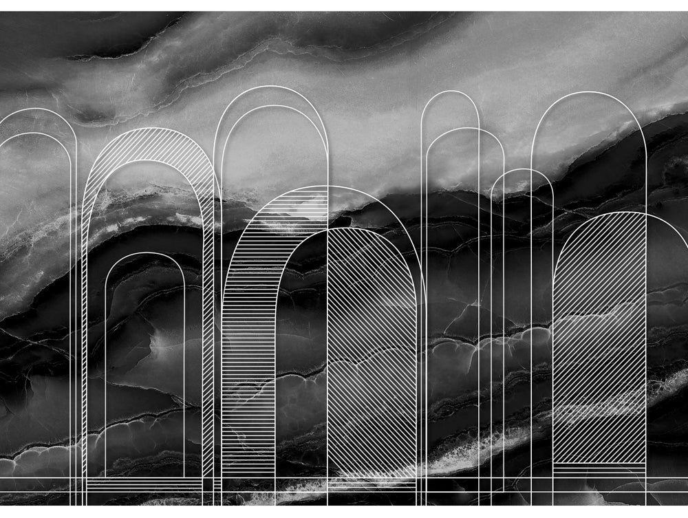 Black And White Marble with abstract Muqarnas Wall Mural M1335