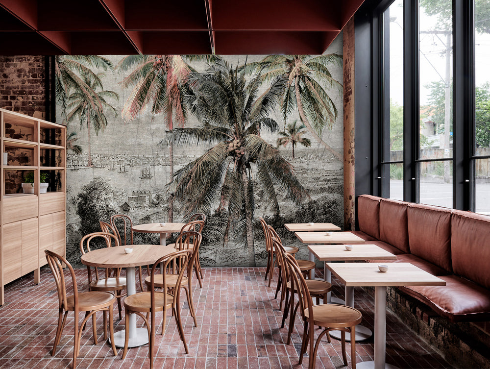 Black And White Palms of the port City Wall Mural M1178