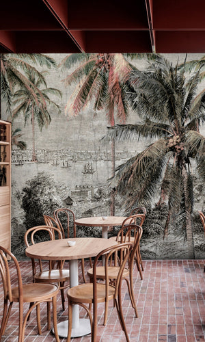 Black And White Palms of the port City Mural Wallpaper M1178
