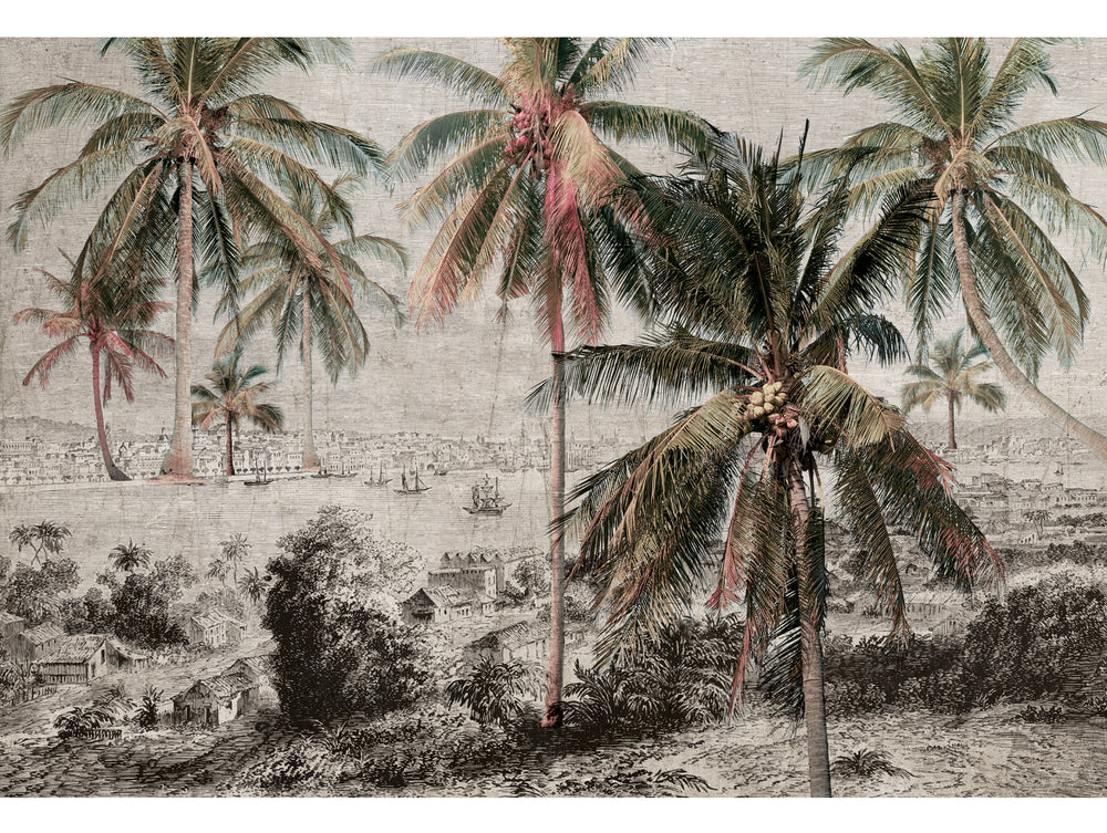 Black And White Palms of the port City Wall Mural M1178