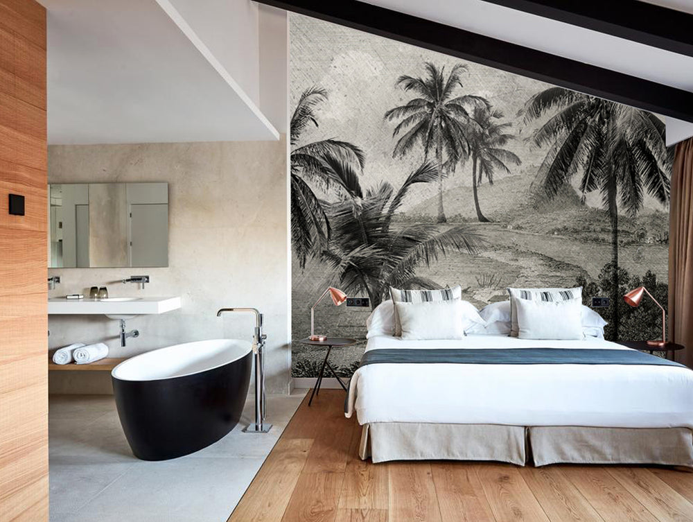 Black And White Road through Palms Wall Mural M1172