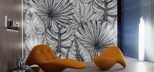 Black And White Sketch of Leaves Mural Wallpaper M1164