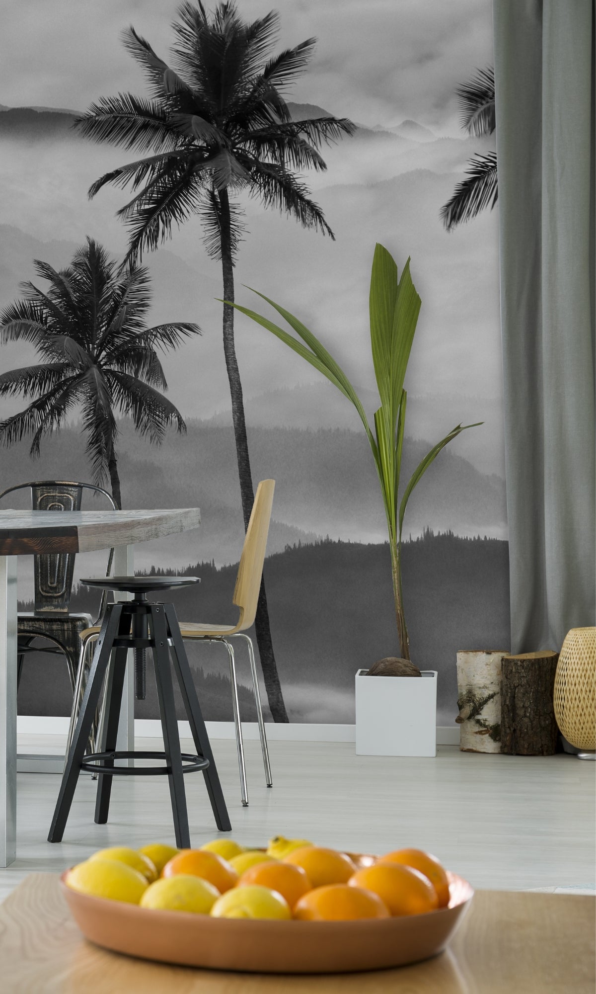 Black And White Tropical Trees Mural  Wallpaper M1263-Sample