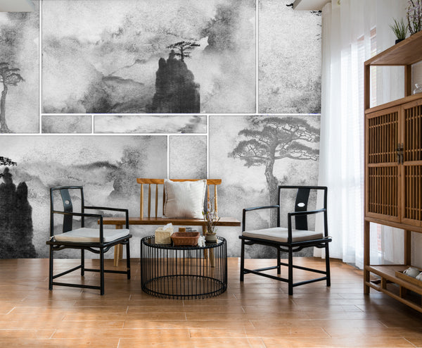 Black And White Watercolor Japanese Mural Wallpaper M1342 Walls