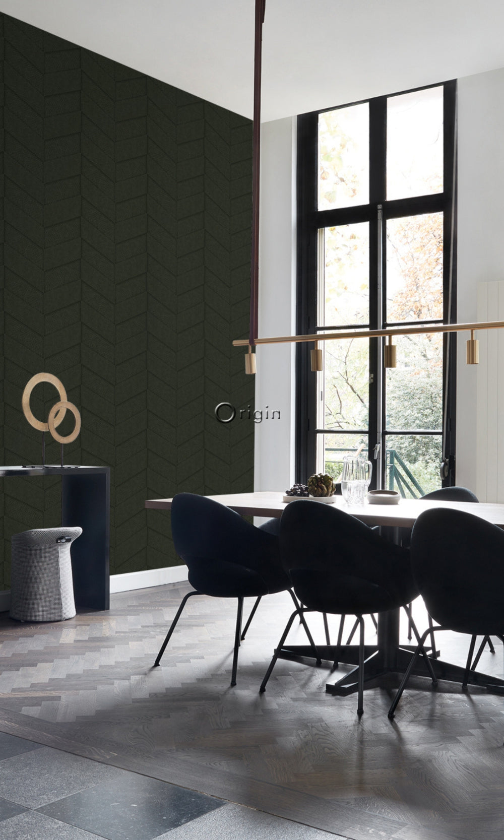 Black Chevron Textured Geometric Wallpaper R8318