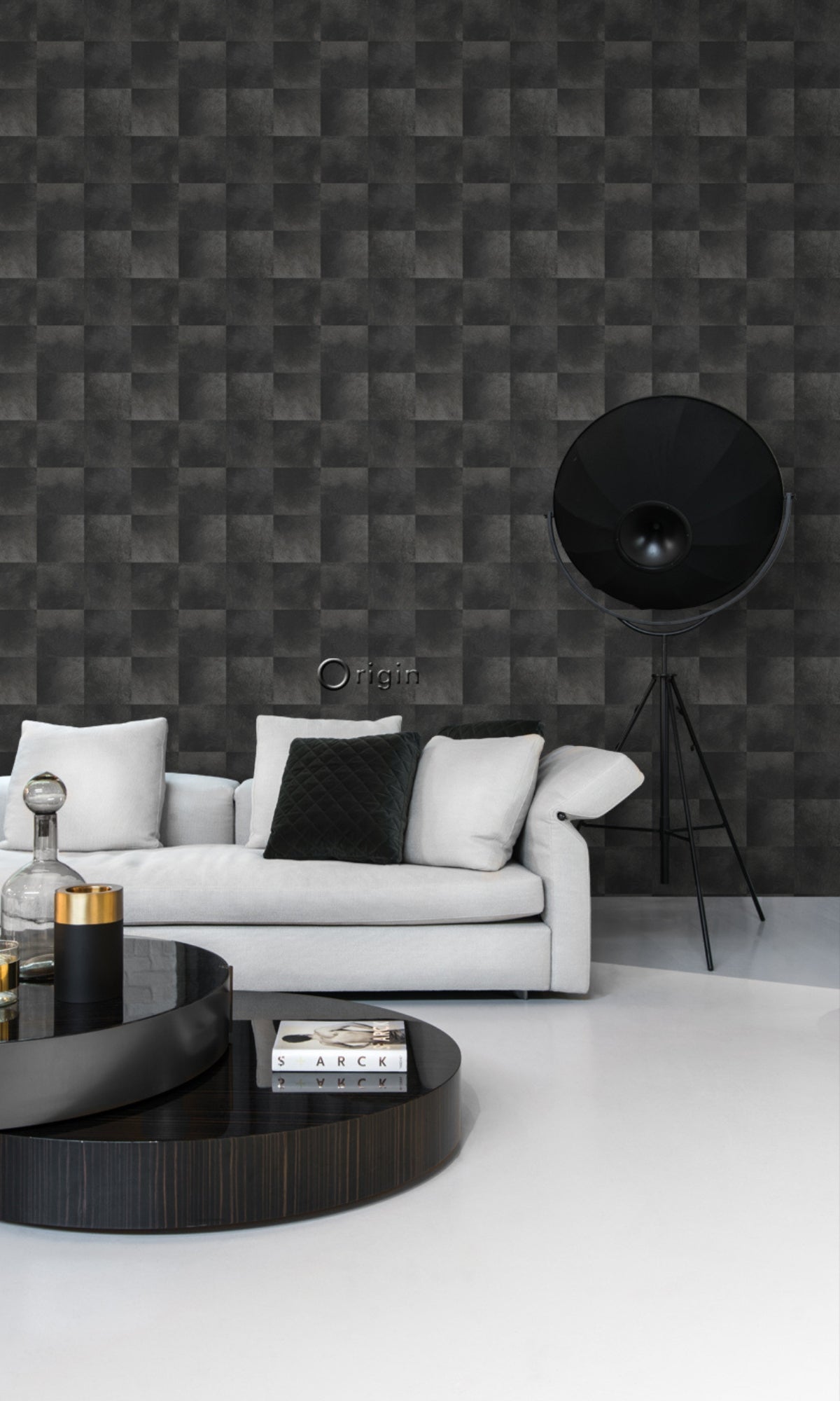 Black Faux Effect Tile Geometric Wallpaper R8295