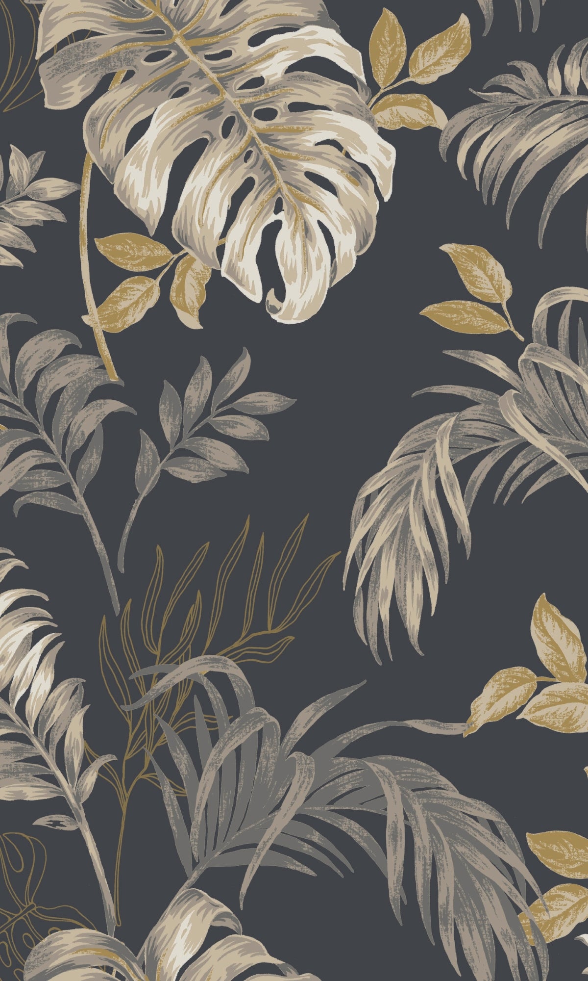 Black Tropical Leaves Botanical Wallpaper R9335