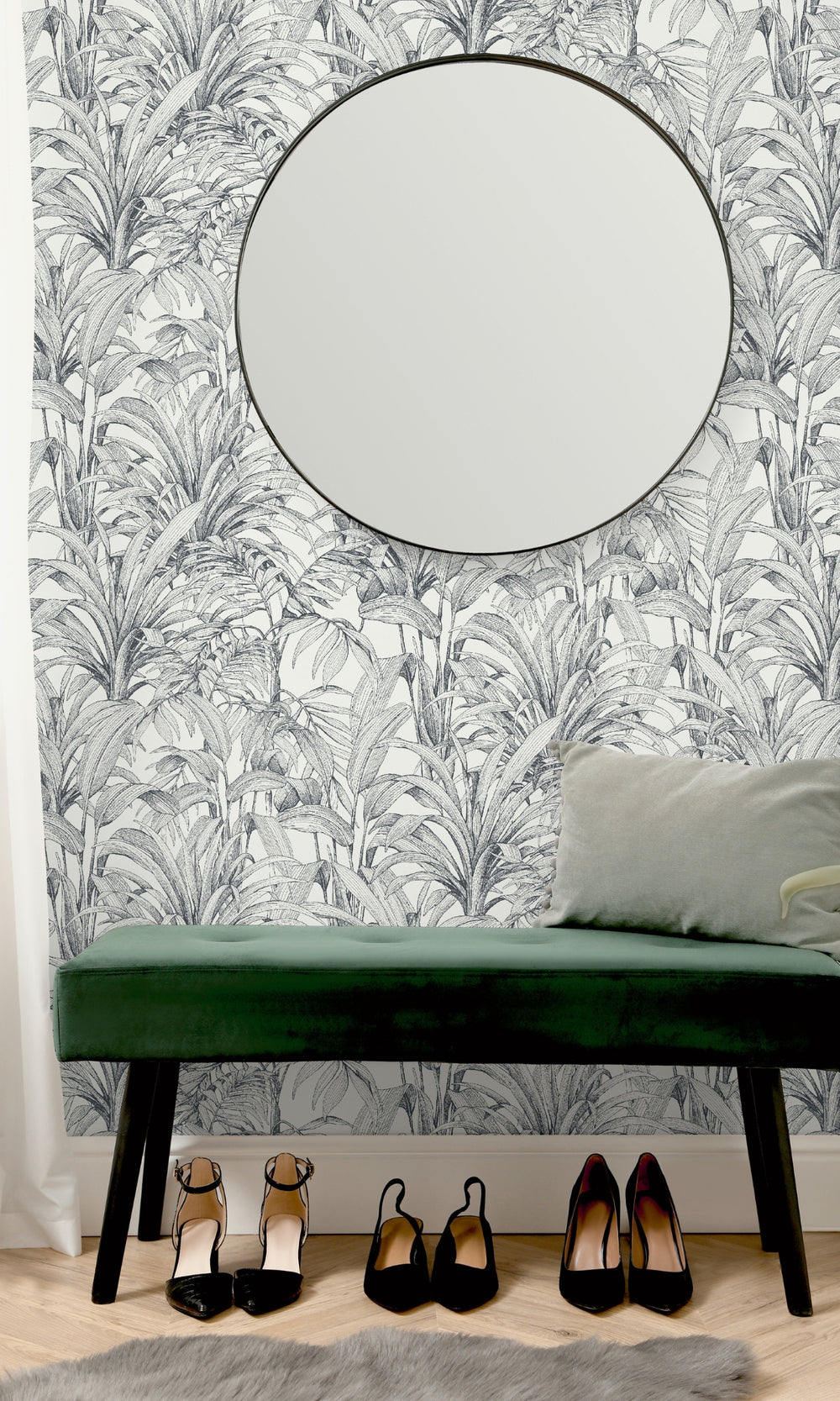 Black & White Jungle Leaves Tropical Wallpaper, flock wall paper, flock wallpaper, vintage flock wallpaper, contemporary flock wallpaper, modern flock wallpaper, flock wallpaper for homes, flock wall d‚àö¬©cor, flock wall covering
