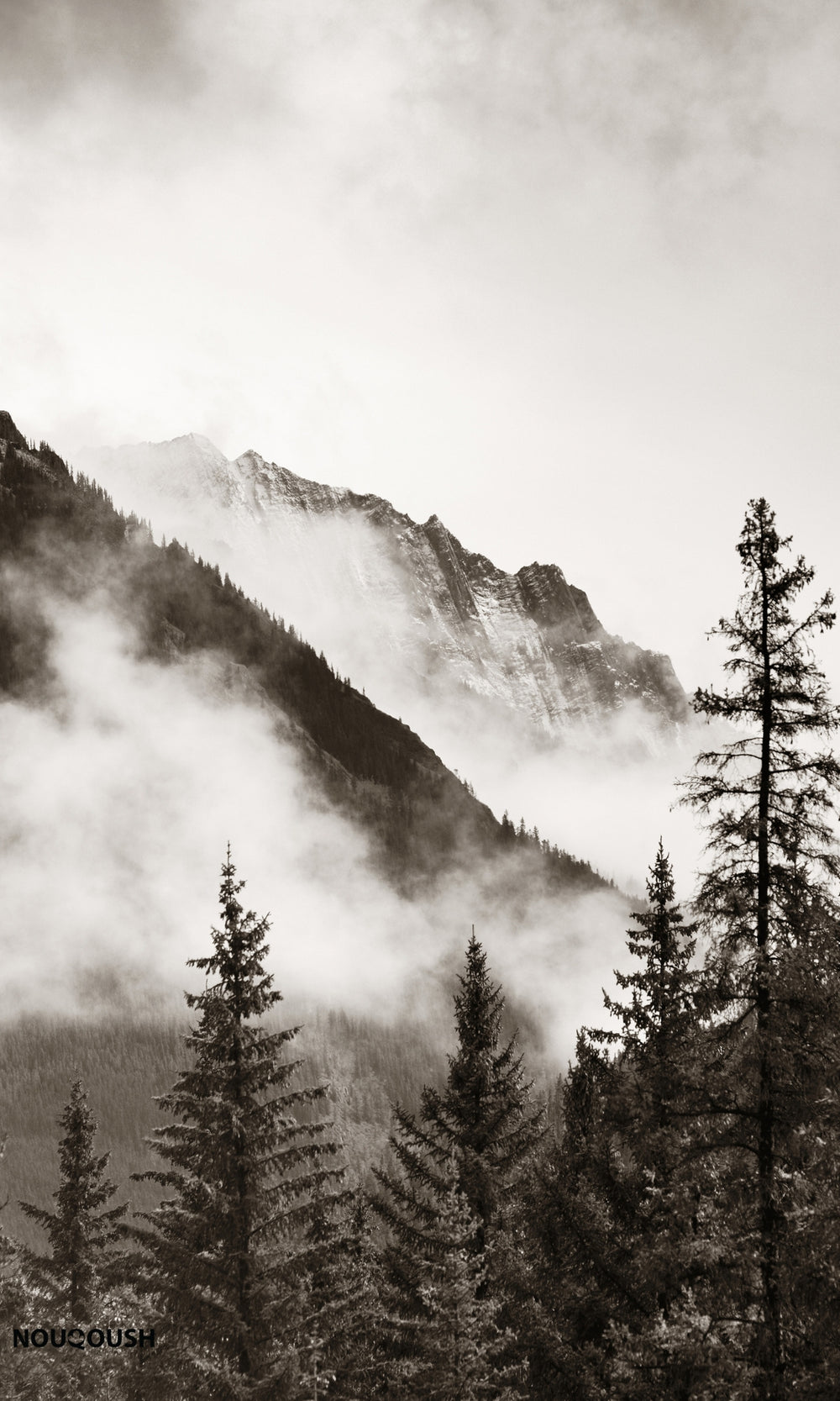 Black & White Mountain View Wall Mural M1141