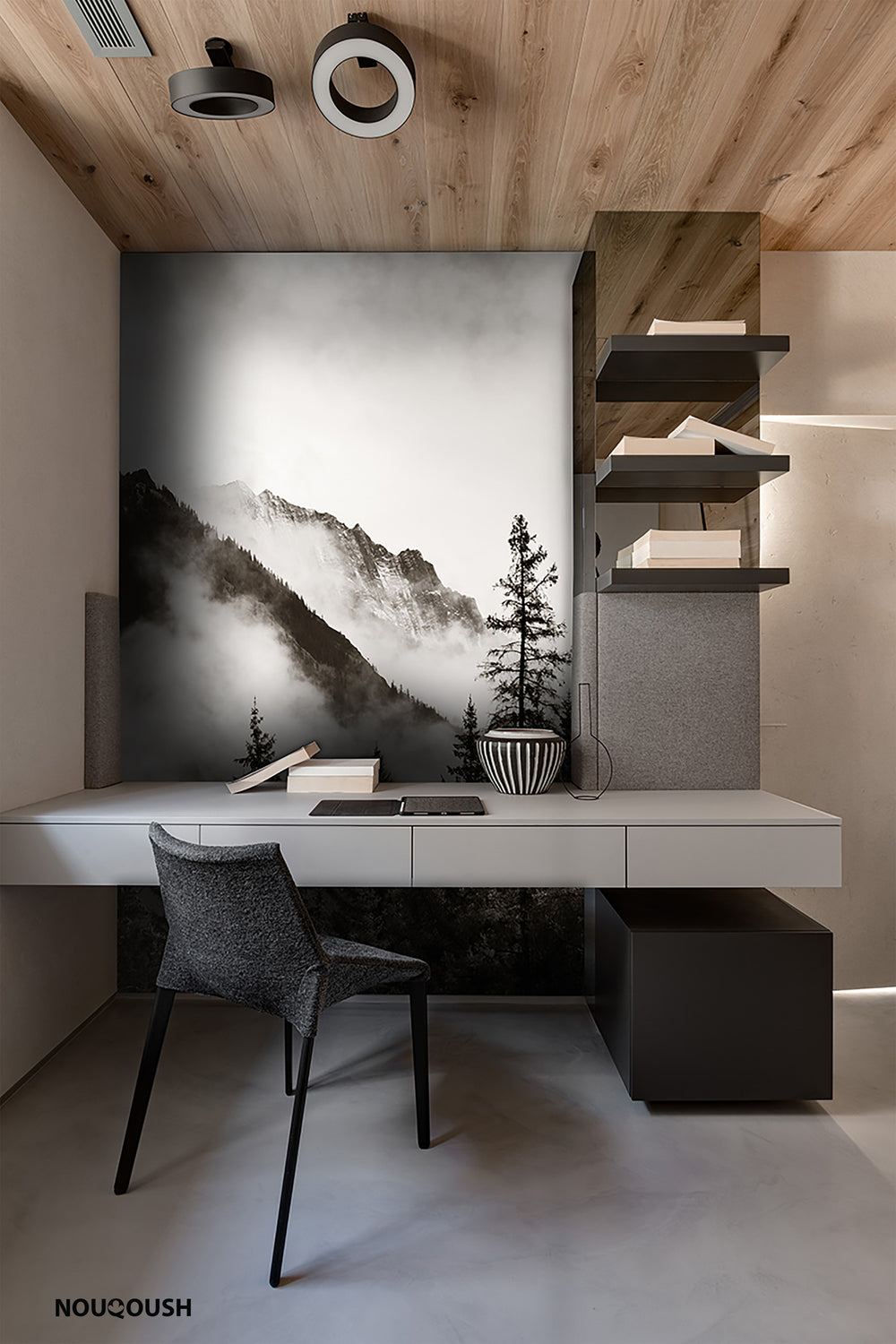 Black & White Mountain View Wall Mural M1141