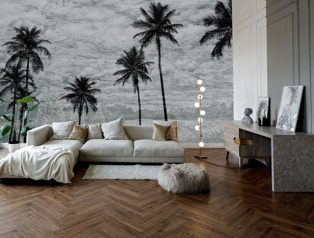 Black & White Tall Palms Wall Mural M1140
