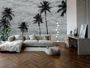 Black & White Tall Palms Mural Wallpaper M1140