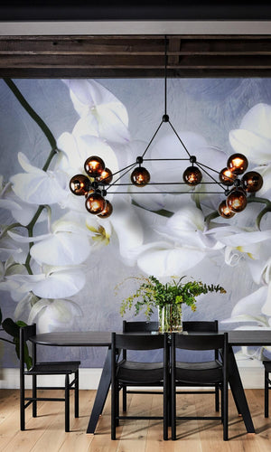 Blue A branch of white Orchid Mural Wallpaper M1150