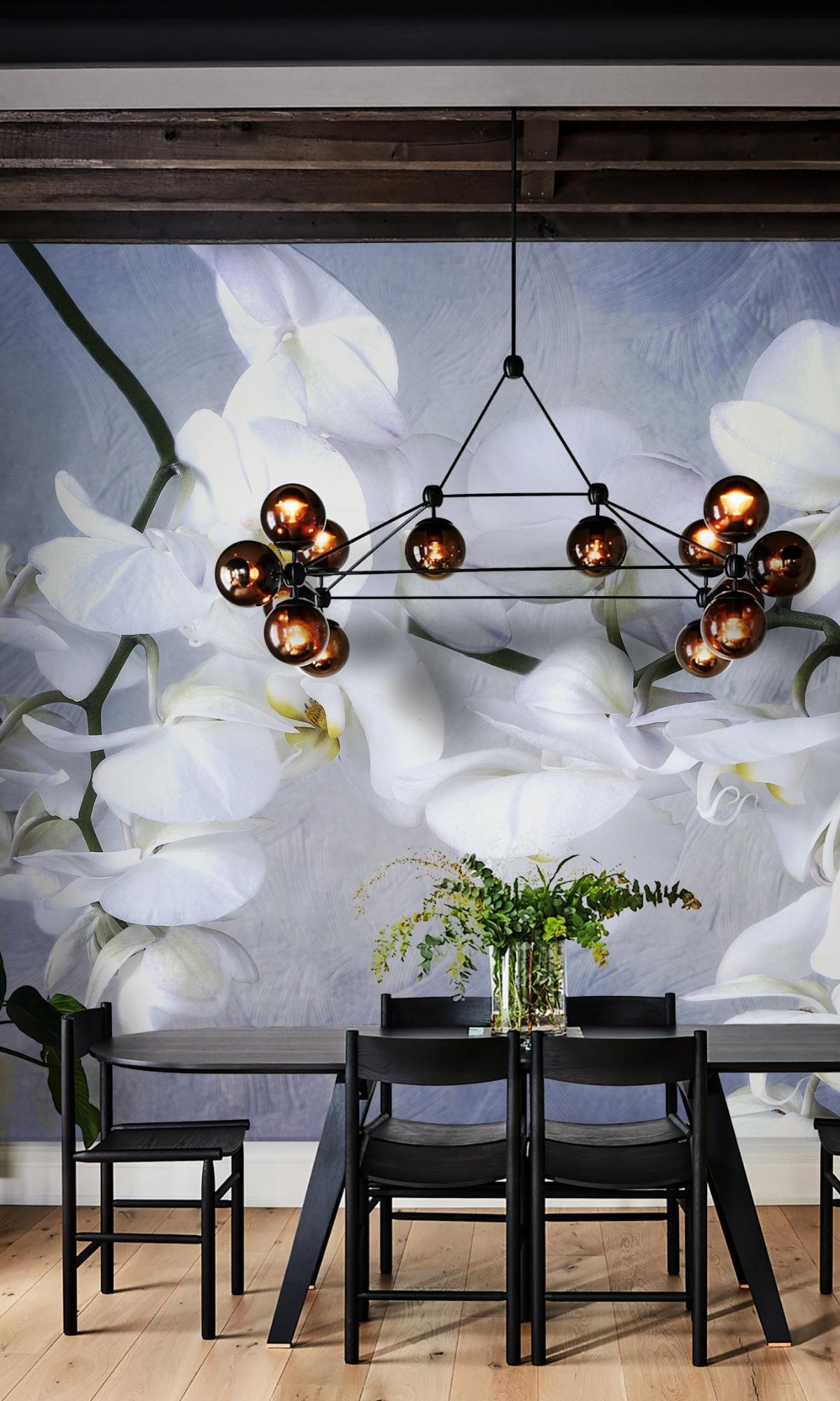Blue A branch of white Orchid Mural Wallpaper M1150-Sample