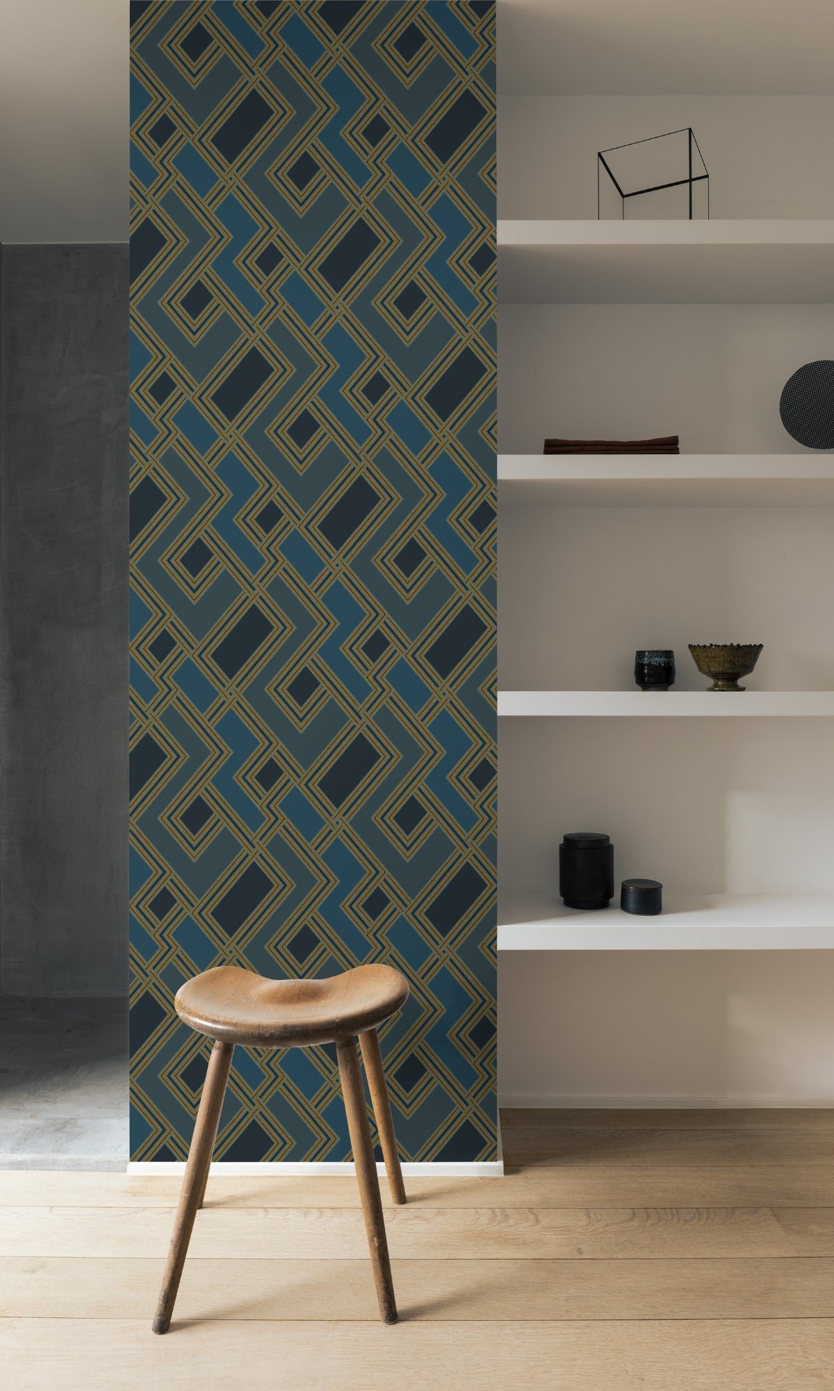 Blue Abstract Graphic Geometric Wallpaper R8354
