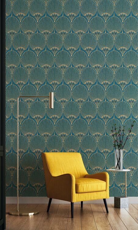 Blue Bold Art Deco Fan Wallpaper R8373