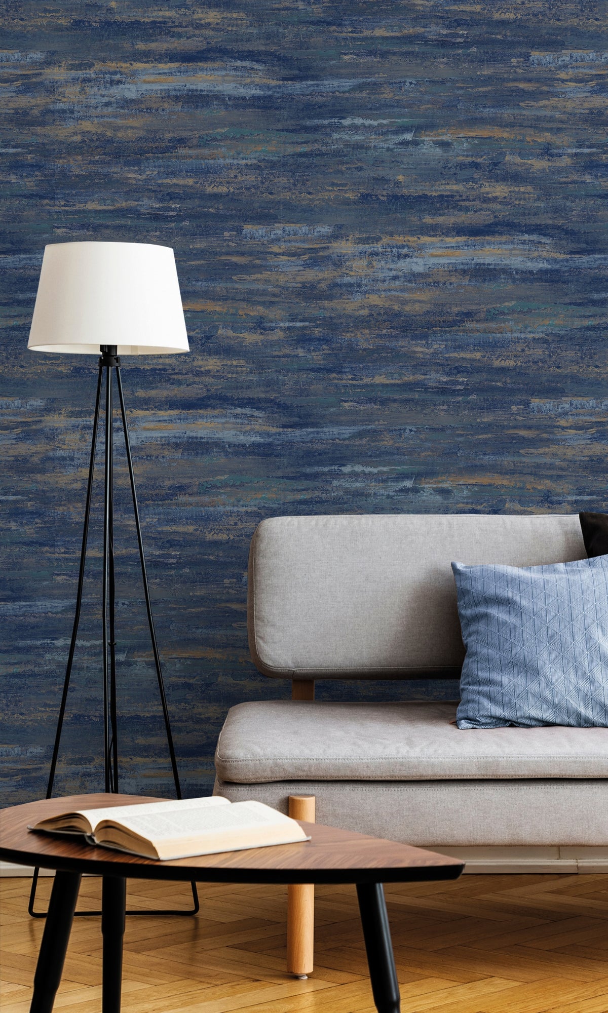 Blue Brushstroke Abstract Metallic Wallpaper R9210
