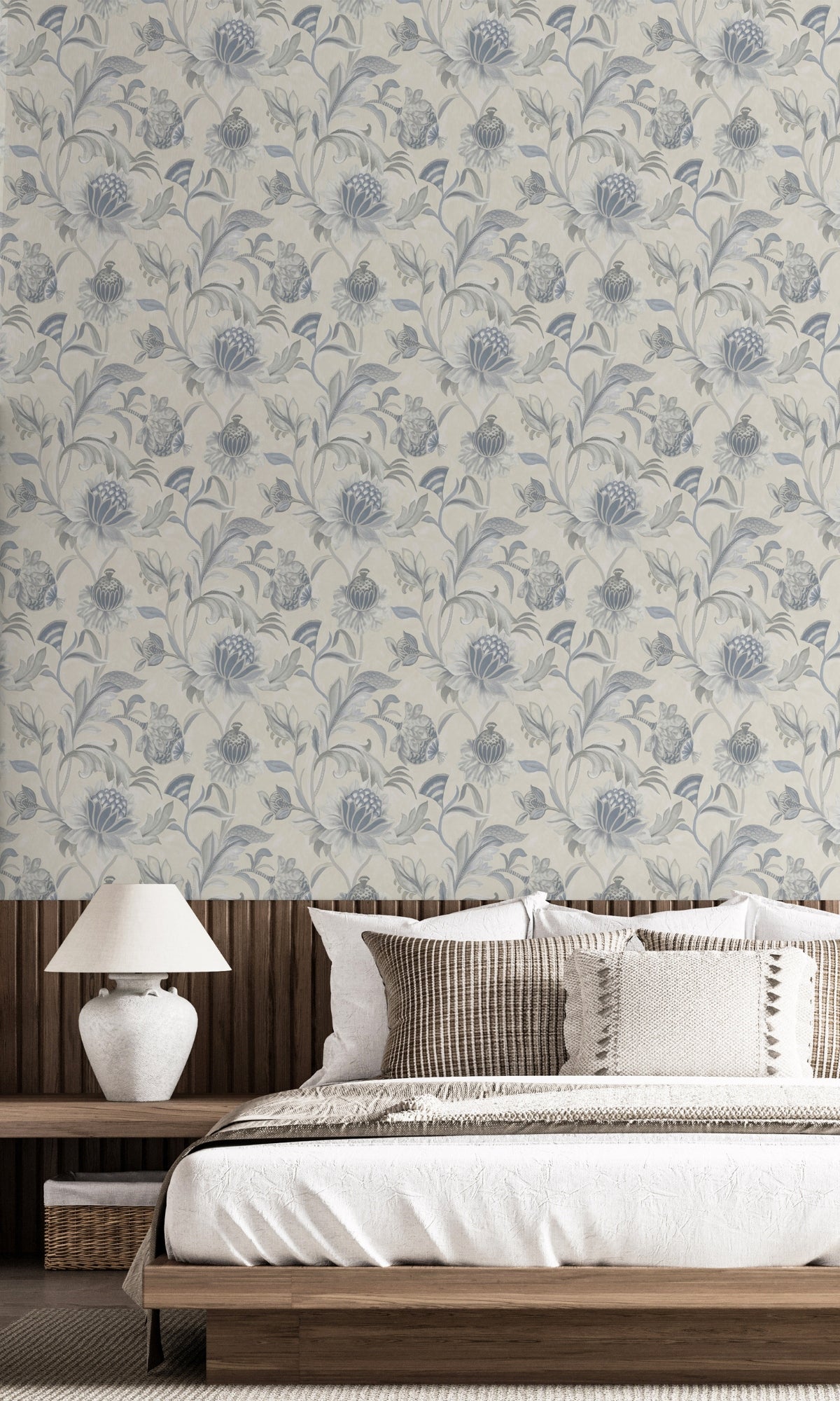 Blue Dove Jacobean Style Floral Wallpaper R8947