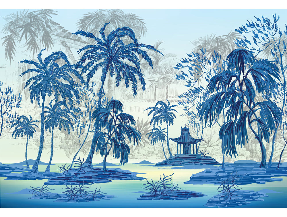 Blue Exotic Blue Chinoiserie Wall Mural M1417
