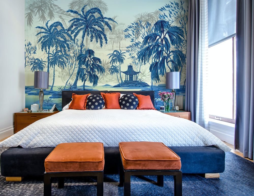 Blue Exotic Blue Chinoiserie Wall Mural M1417