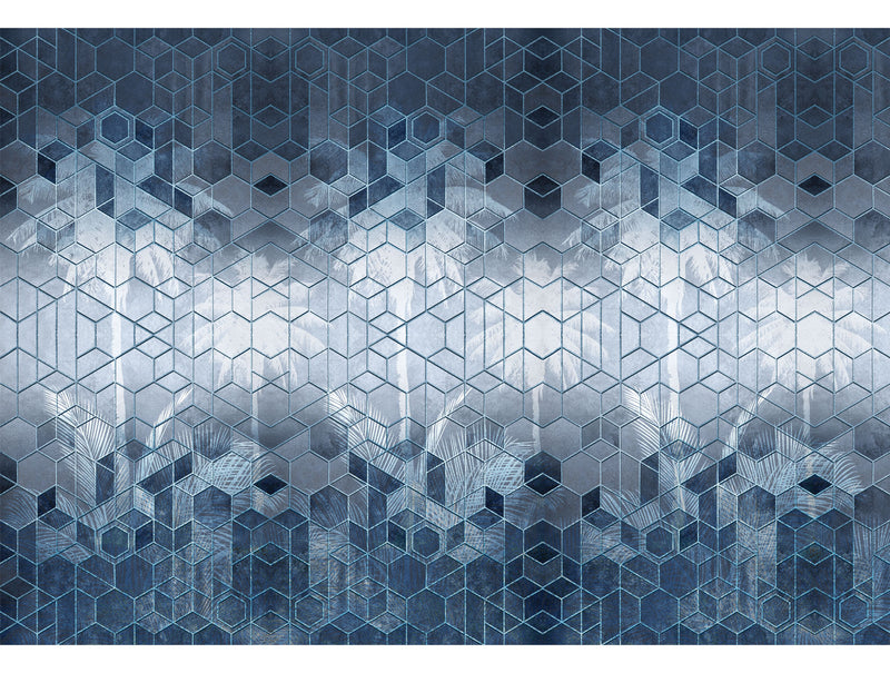 Blue Geometric Abstraction of Hexagons Mural Wallpaper M1307