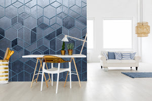 Blue Geometric Abstraction of Hexagons Mural Wallpaper M1307