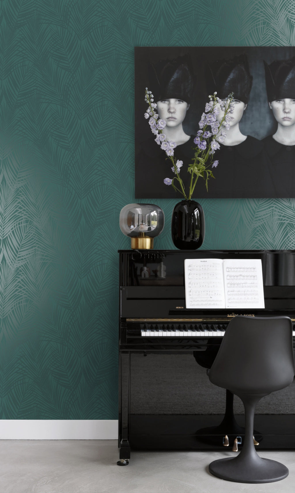 Blue Green Palm Leaves Tropical Wallpaper R8335