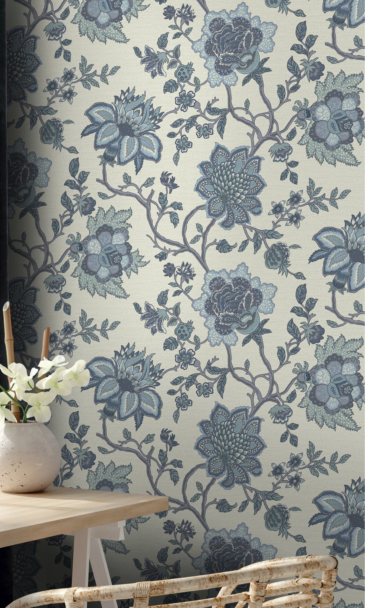 Blue Jacobean Flower Tropical Wallpaper R8790