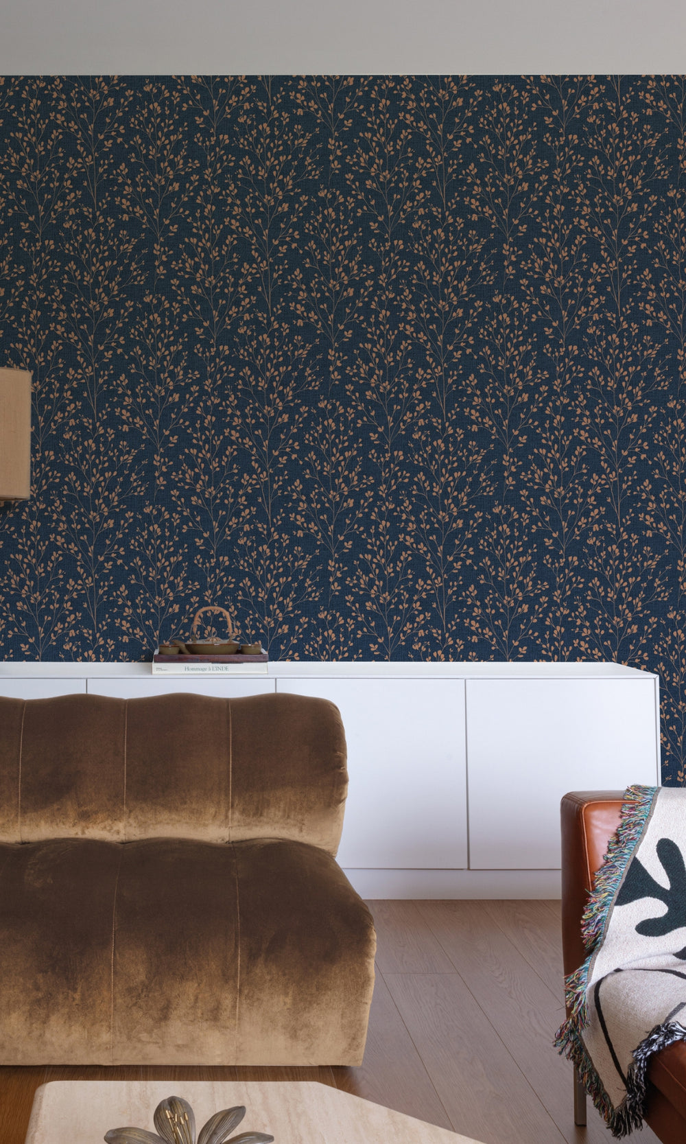 Blue Minimalist Tropical Leaves Wallpaper R9317