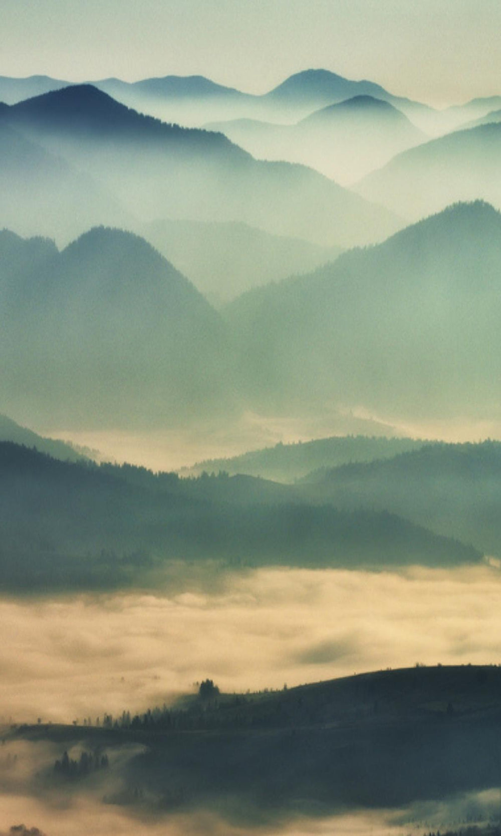 Blue Misty Mountains Mural Wallpaper M1145-Sample