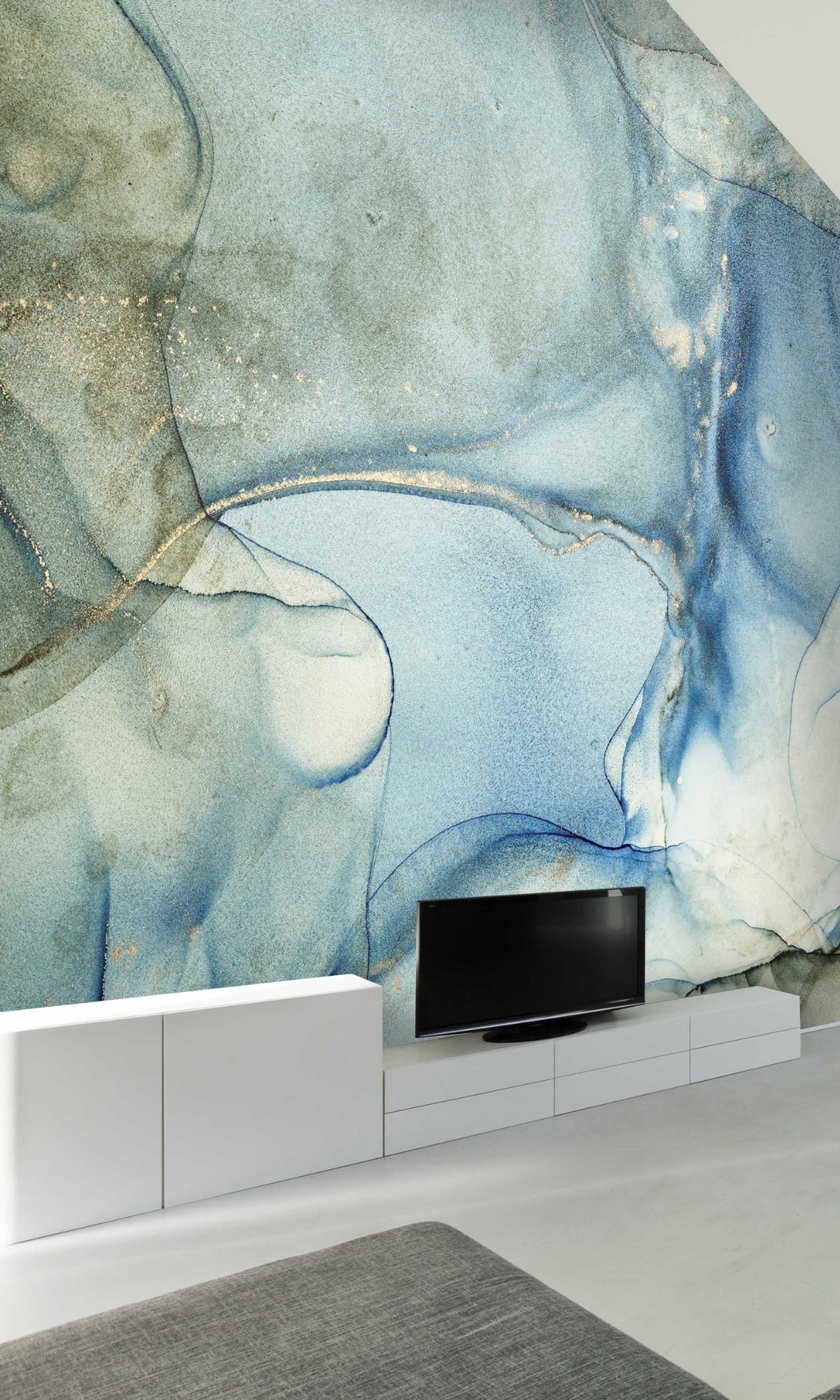 Blue Modern Fluid Art Mural Wallpaper M1391-Sample