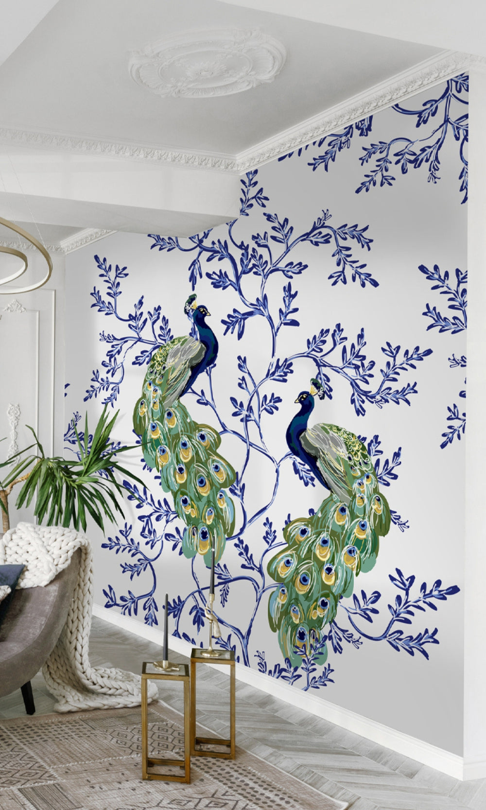 Blue Peacocks Wall Mural M1432