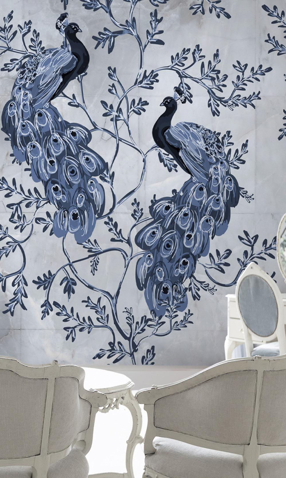 Blue Peacocks Mural Wallpaper M1432-Sample
