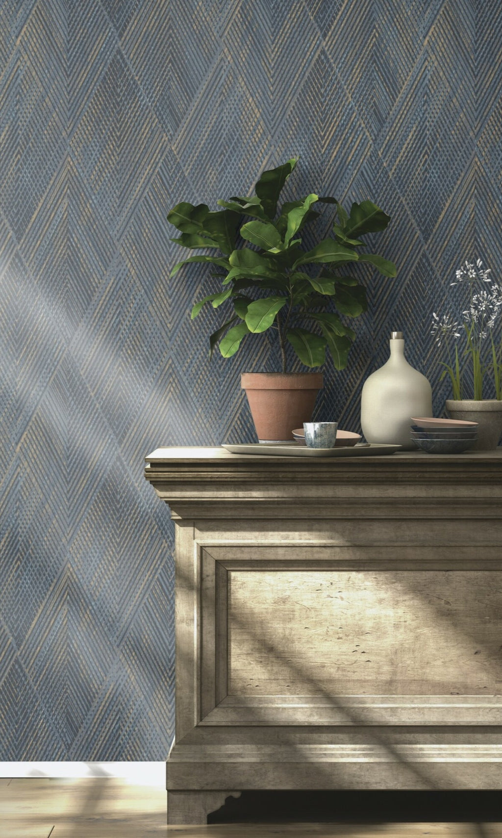 Blue Playful Textured Geometric Wallpaper R8642
