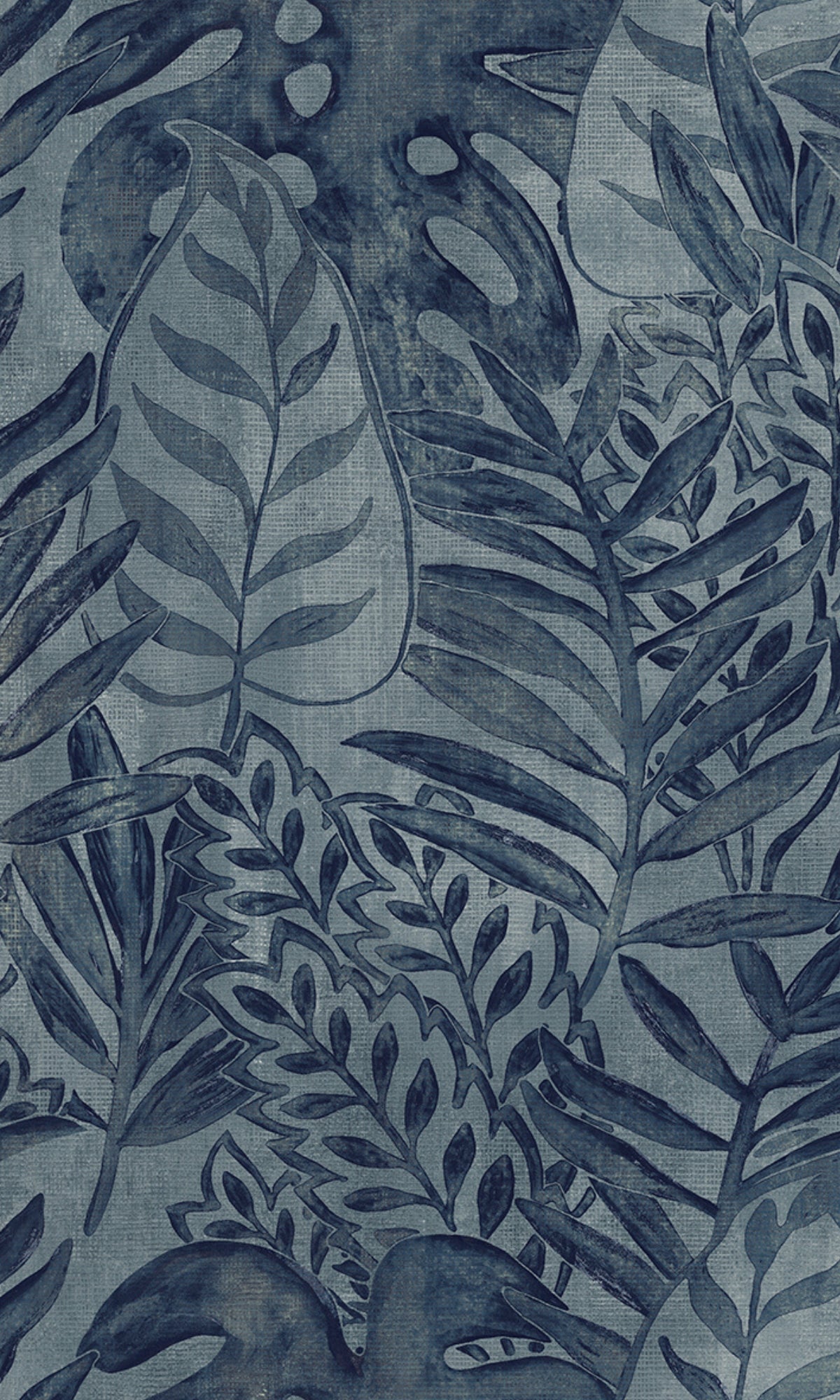 Blue Printed Leaves Tropical Wallpaper R8242